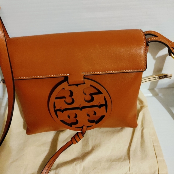 Tory Burch Miller Logo Leather Crossbody Bag Aged Camello. - Picture 8 of 16
